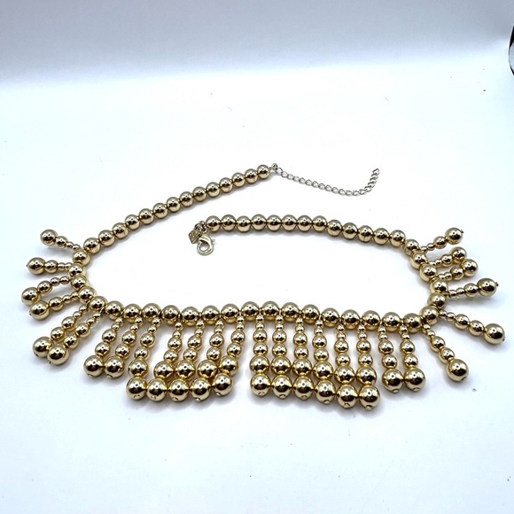 Banana Republic Gold Tone Geometric Bib Necklace Beaded Balls - Picture 7 of 10